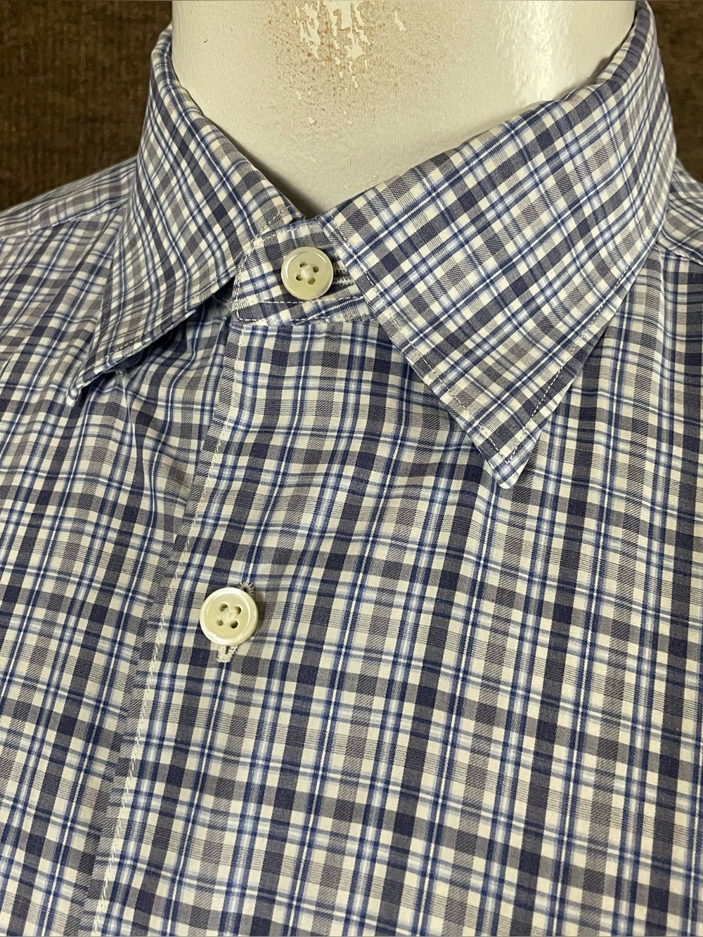 Ermenegildo Zegna Shirt Mens Large Blue Plaid Check Button Down Casual F464